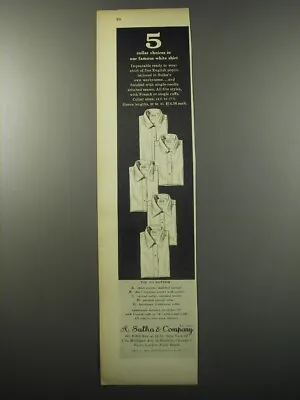1955 A. Sulka Shirts Ad - 5 Collar Choices In Our Famous White Shirt • $19.99