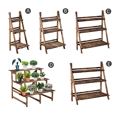 3 Tier Flower Plant Pot Shelf Stand Display Ladder Garden Rack Step Style Wooden • £37.99