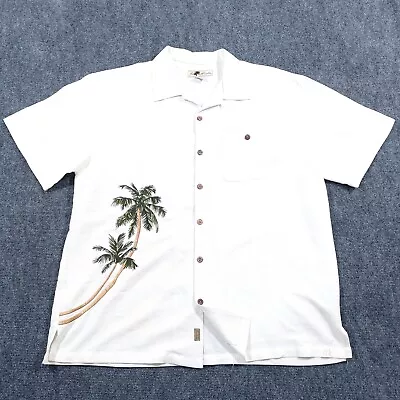 Joe Marlin Men's Embroidered Palm Tree Hawaiian Bamboo Button Down Shirt Size XL • $19.99