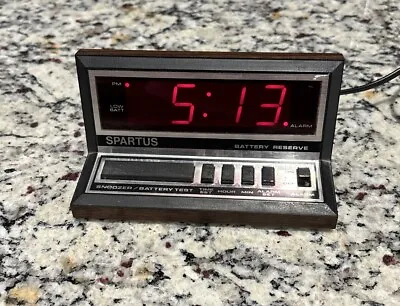 Vintage Digital Alarm Clock~SPARTUS 1140~Apollo-MCM-Faux Wood-Red-LED-Works! • $18.99