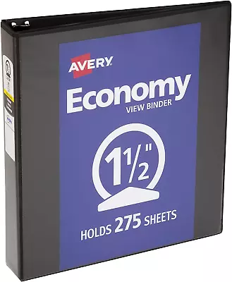 Avery Economy View 3 Ring Binder 1.5  Round Rings 1 Black Binder (05771) • $12.99