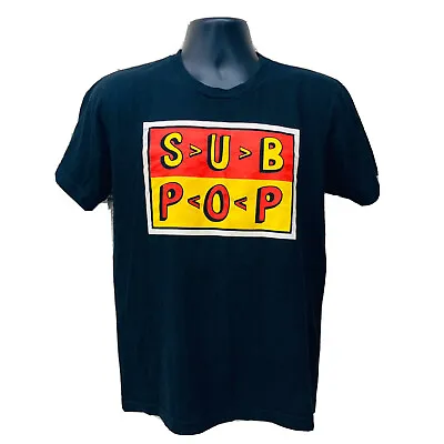 VTG‼ Sub Pop Records Logo Sz S Rock Metal Black T-Shirt 2001 USA Made • VGUC‼ • $44.95