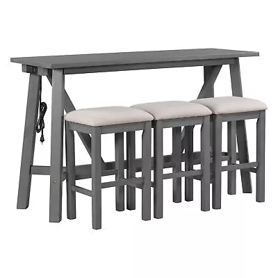 TREXM Kitchen Dining Bar Table Set With 3 Upholstered Stools - Gray • $437.01