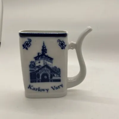 VTG Karlovy Vary Czech Republic Porcelian Sipping Cup White & Blue Delft Style • $12