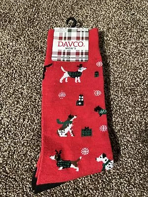 Davco Mens Red Christmas Socks Dachshund Dog Santa Hat 10-13 NEW • $9.99