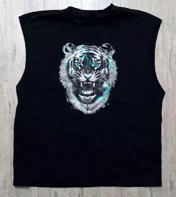 Shein Mens Black Sleeveless XL Tank Top Tiger Graphic Polyester T-Shirt • $13.59