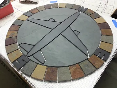 Handcrafted Natural Slate Tile Airplane Mosaic Medallion With Multicolor Border! • $995