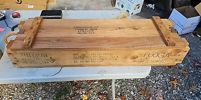 Vintage Ammo Wood Wooden Box Crate Military For 3in Gun Rope Handles Trunk Chest • $62.95