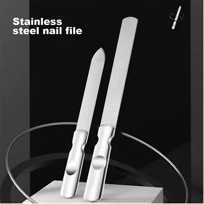 2pcs Metal Stainless Steel Short Long Finger Nail File Double Sided Coarse Fine • $13.41