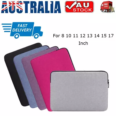Laptop Tablet Sleeve Case Pouch Bag Solid Color For 8 10 11 12 13 14 15 17 Inch • £10.29