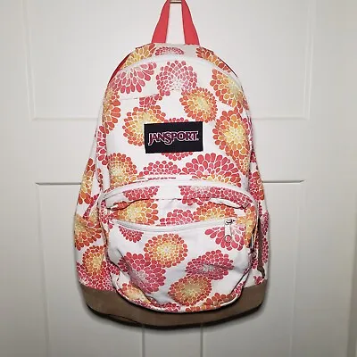 Jansport Right Pack Coral/Peaches Zinnia Tan Leather Suede Bottom EUC  • £25.06