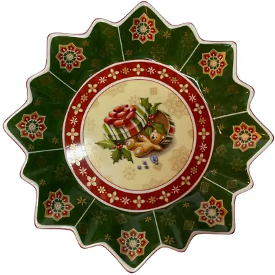 Collectable Plate Villeroy & Boch Christmas Teddy Bear Gift Green Ruffle • $32