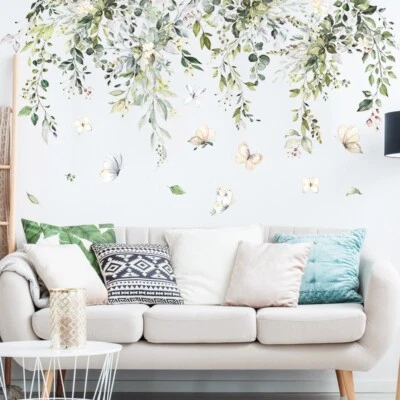 £8.69 • Buy Green Leaves Tropical Plant Wall Stickers Butterfly Decals Art Mural Home Decor