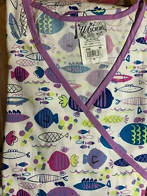 Scrub Top Size Xl Fish Mock Wrap With Purple Trim Nwt Nurse Medical Vet Cna Work • $18.85