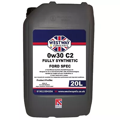 20L 0W30 C2 Ford Spec Fully Synthetic Engine Oil M2C950A -20 Litres  • £79.99