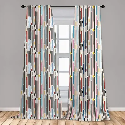 Ambesonne Abstract Curtains Colorful Graphic Pattern Of Various Stripes Vintage • $21.99