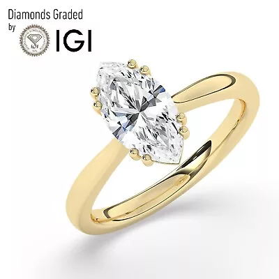 IGI 2 CT Solitaire Lab-Grown Marquise Diamond Engagement Ring 18K Yellow Gold • $1900