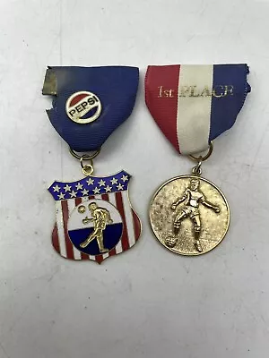 Vintage Sports Soccer Medals & Vintage Pepsi Tie Lapel Pin • $16.31