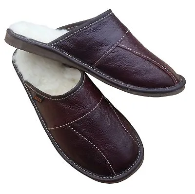 Men's Sheepskin Slippers Beach Slip On House Shoe Leather Wool Mule Size 6.5-11 • £14.69