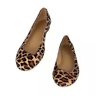 J Crew Lily Leopard Print Calf Hair Low Heel Ballet Flat Round Toe Shoes Size 9 • $34.99