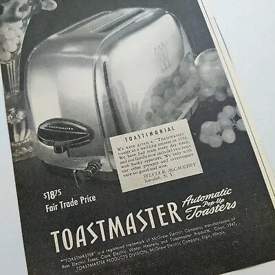 Vintage TOASTMASTER AUTOMATIC POP-UP TOASTER  Original Magazine Ad • $10.50