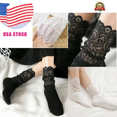 $6.29 • Buy Women Fishnet Mesh Lace Ruffle Socks Sheer Silky Glitter Short Ankle Stockings