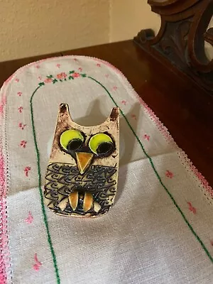 Vintage Clay Owl Refrigerator Magnet Ceramic Brown Bird Handmade • $10.95