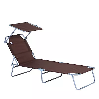 Outsunny Garden Folding Chair Sun Lounger Bed Outdoor Recliner Seat W/ Sunshade • £27.99