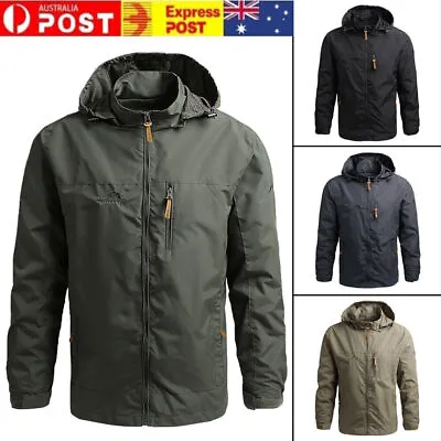 Mens Waterproof Windproof Jacket Hooded Coat Outdoor Warm Windbreaker Outwear AU • $33.99