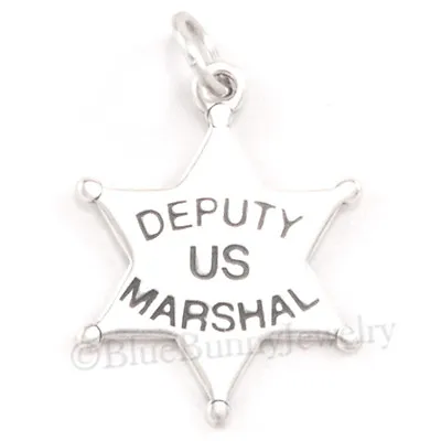 .925 US MARSHALL Charm Pendant STAR BADGE Deputy Law Marshal 925 STERLING SILVER • $26.96