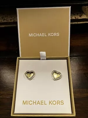 MICHAEL KORS Gold Tone Pave Crystals Heart Heritage Stud Earrings~New In Box! • $30