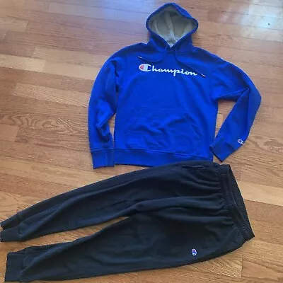 Champion Matching Sweatsuit Set Men’s Size Small Black Blue Tracksuit Hoodie • $30