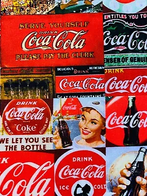 Coke Fabric 100% Cotton Fabric By The Yard Coca Cola Fabric Vintage Style • $27.95