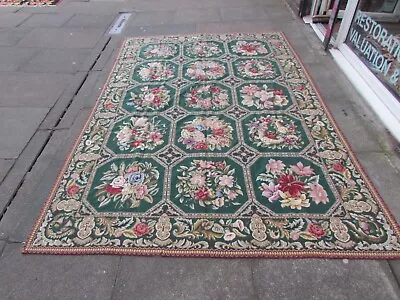 Fine Vintage Hand Made French Design Wool Green Needlepoint Aubusson 274x183cm • £725