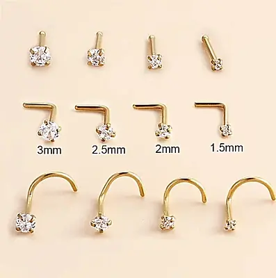 Gold 20g 2mm CZ Gem Straight L Shaped Screw Bone Nose Stud Bar Ring Piercing • $5.88