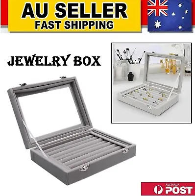 Necklace Earrings Lock Gold Safety Storage Box Ring Display Case Jewellery Box • $19.99