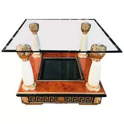 £1082.77 • Buy Q' Table In Versace Style With 4 Pillar Frame In Maple Root Veneer