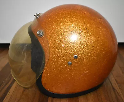 Vintage Retro Light Orange Metal Flake Motorcycle DS D-9 Helmet With Visor Japan • $124.95