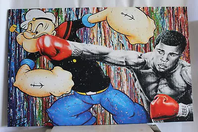 Muhammad Ali And Popeye Boxing Modern Canvas Framed Ready To Hang 66 X 43 • $649