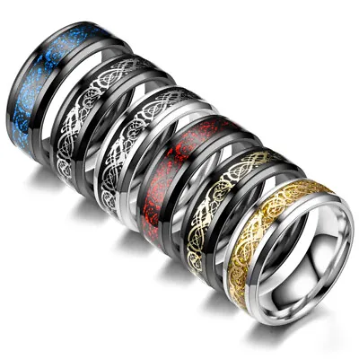 Titanium Mens/Women Finger Ring Dragon Celtic Gold Silver Black Fashion Gift UK • £5.49