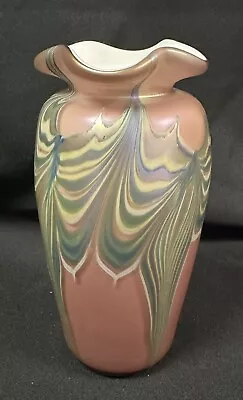 Vandermark Vase Pulled Feather 1976 Art Glass Multi-Color 7 1/4 Inch Vase • $165