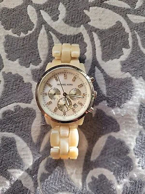 Michael Kors Ritz Watch Women Cream Chronograph Date Horn MK-5217   • $70