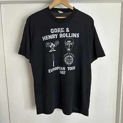 Vintage 80 Gore & Henry Rollins 1987 Euro Tour T-Shirt Men’s SZ L Black Flag E8 • $1500
