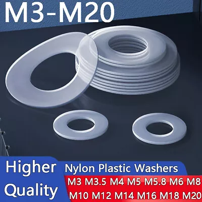 Clear Soft Gasket Metric Nylon Plastic Insulation Flat Washers M3 M4 M5 M6-M20 • £1.42
