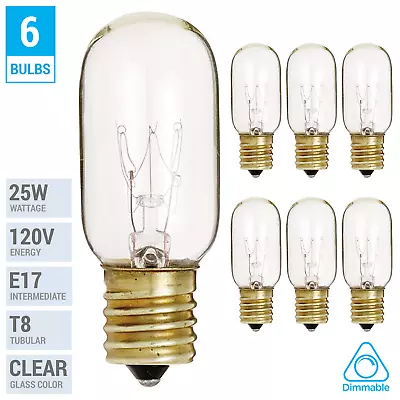 (6 Pack) 25T8/N T8 Microwave Refrigerator Bulb 25W Intermediate E17 Sign Clear • $9.80