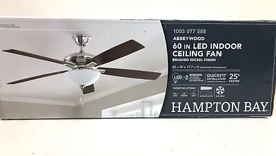 Hampton Bay Abbeywood 60 In. LED Brushed Nickel Ceiling Fan With Light Kit New • $89.99