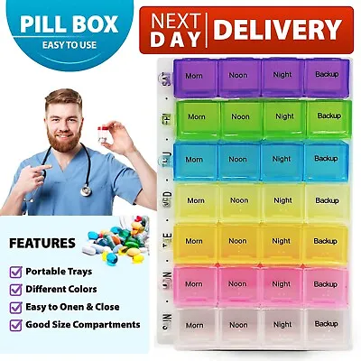 Weekly Pill Box 7 Day 28 Compartment Tablet Organiser Medicine Storage Dispenser • £3.49