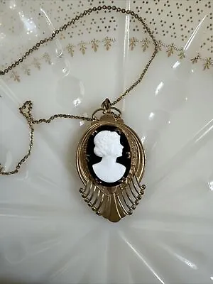 Antique Victorian Cameo Mourning Necklace Pendant Locket Gold Filled Necklace • $0.99