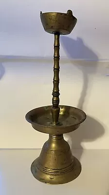 Antique VTG Tibetan Buddhist Altar Brass Bronze Candle Holder Oil Lamp 11” Bell • $20