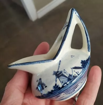 Vintage DELFTS Holland Blue Small Cruet Pitcher Creamer Jug Windmill Floral 3  • $9.99